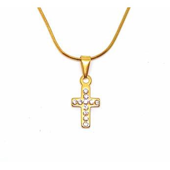 Kalung Titanium Gold + Liontin Salib Anti Karat