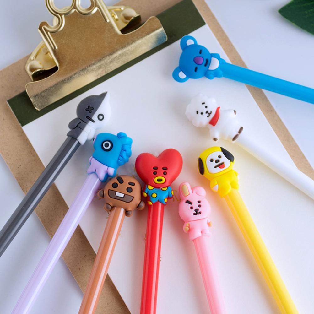 Timekey 1PC Pulpen Gel Hitam 0.5mm Desain Kartun BTS BT21 Untuk Stationery Sekolah N6S3