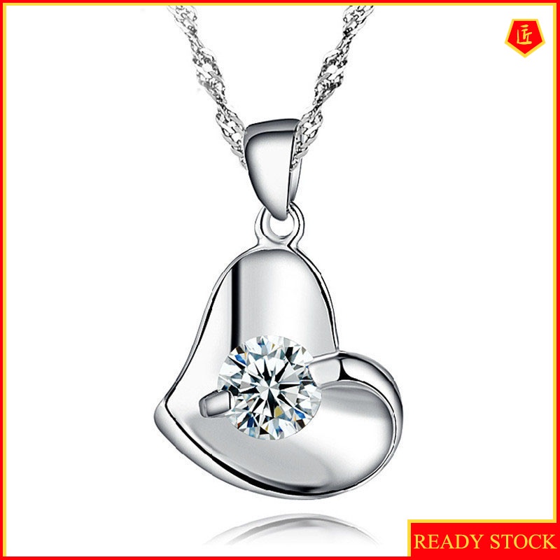 [Ready Stock]Heart-Shaped Diamond Necklace Silver Ladies Korean Fashion Gift