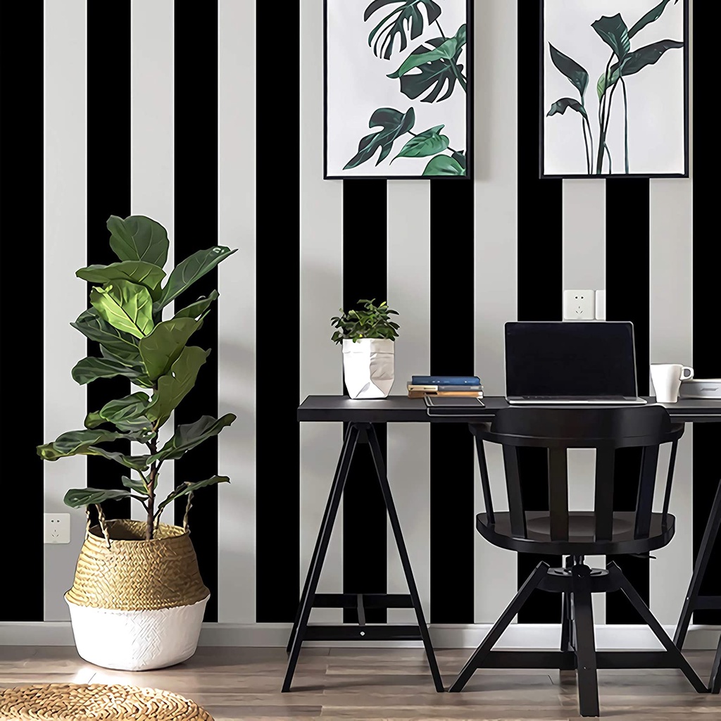 Wallpaper Dinding Salur Hitam Putih 8m s/d 9m x 45cm