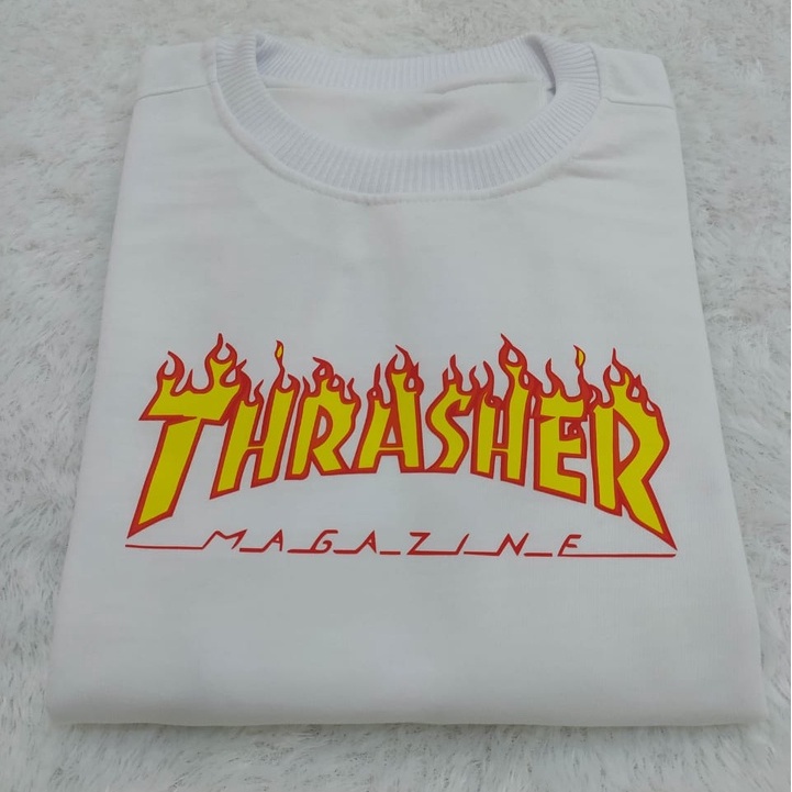 Sweater Crewneck Thrasher Magazine Size M-XXL Unisex Pakaian Pria&Wanite [COD] [TERMURAH] Oblong YCL SWEATSHIRT HOODIE-Putih