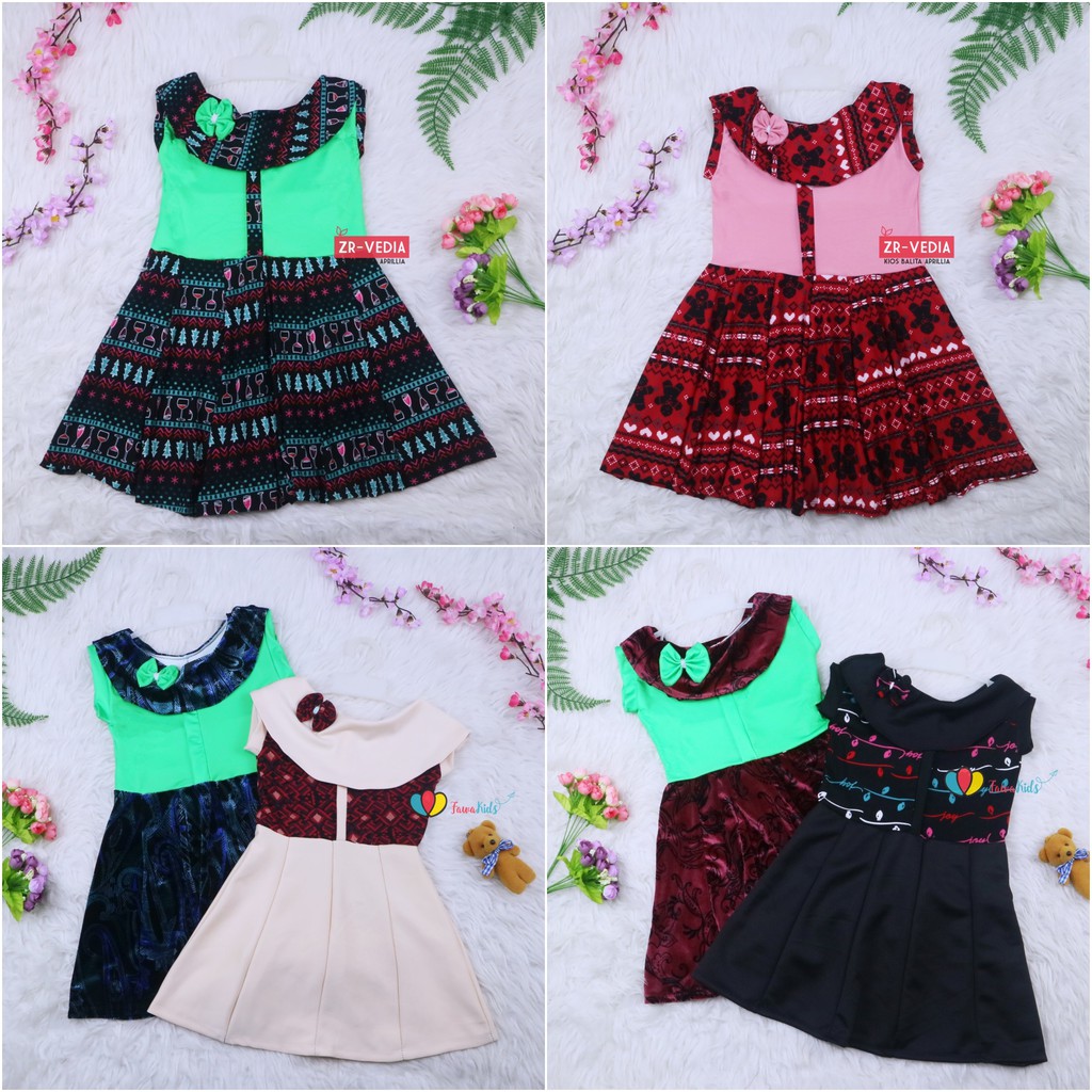 Dress Evelin uk 5-6 Tahun / Baju Anak Perempuan Atasan Model Dres Cewek Gaun Pesta Motif Polos Bunga