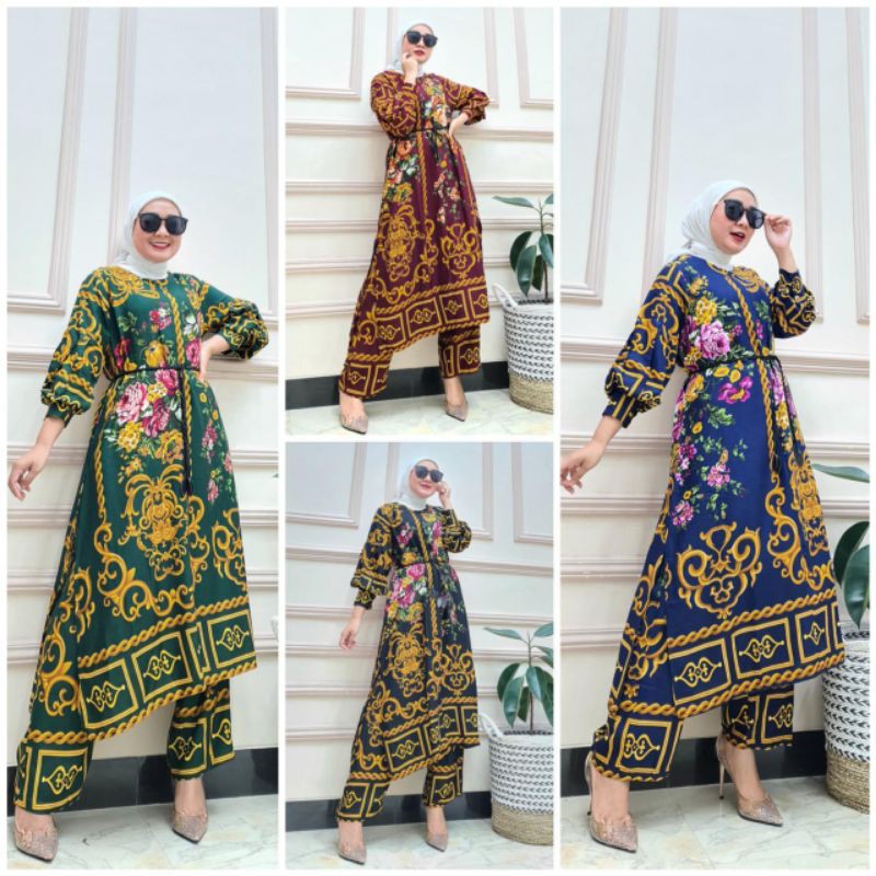 SETELAN CELANA DAN LONG TUNIK BATIK/PAKAIAN WANITA MUSLIM/BAJU ONESET BUSUI/SETCEL RAYON ORI GLADYS