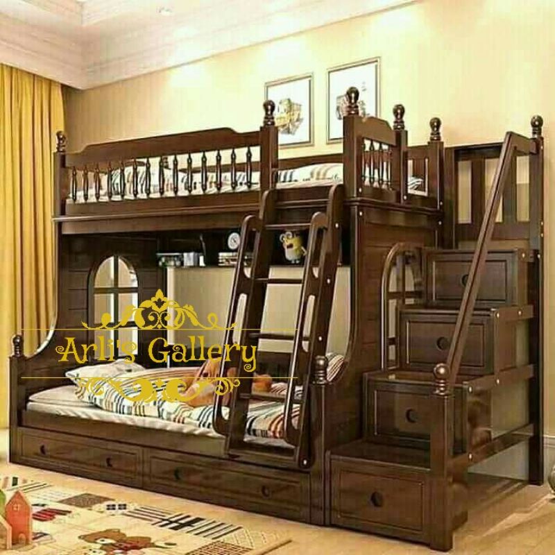 tempat tidur dipan tingkat anak kayu jati furniture jepara