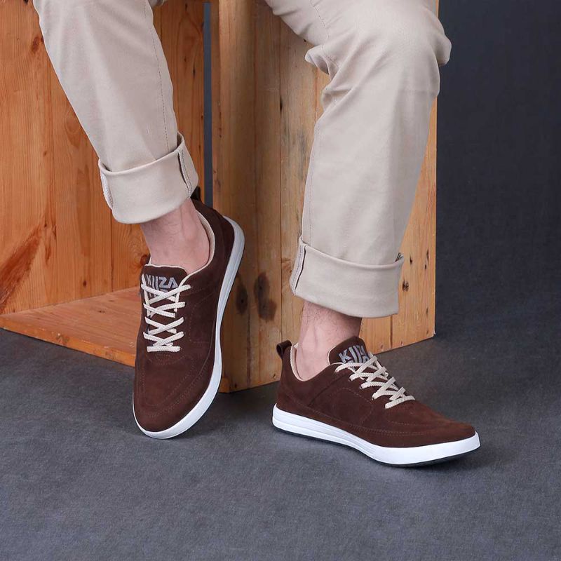 PROMO COD TERMURAH Sepatu Casual Sneakers Pria Coklat Tua | Sepatu Cowok Keren Kulit Distro | Sepatu Kets Sekolah Kuliah Kerja