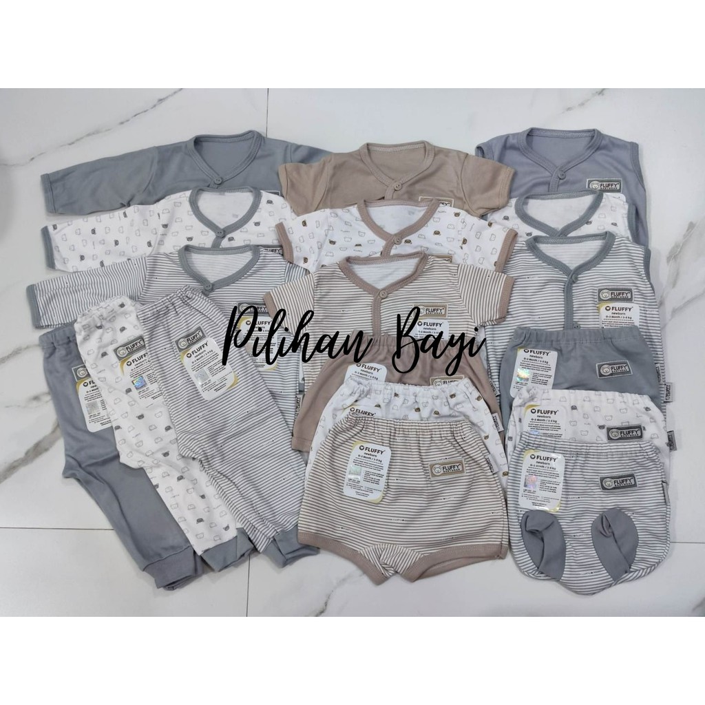 (1) Paket baju bayi Fluffy Abu mix Khaki 18 pcs newborn (0-3 bulan)