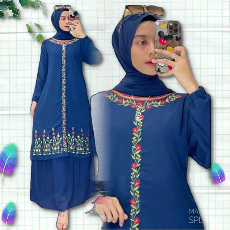 Koleksi Terbaru Gamis Melayu Bordir Premium High Quality Ceruty Babydoll Full Furing Dress Wanita Ke