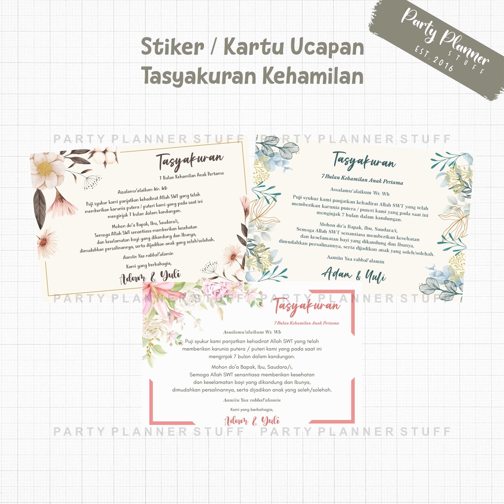 Kartu / stiker ucapan tasyakuran kehamilan 4 bulanan 7 bulanan / custom ucapana nasi box / kartu ucapan hampers / tag label hampers / stiker hampers