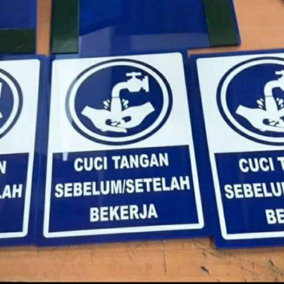 

[T01WI]⭐ Sign label acrylic cuci tangan, plat akrilik peringantan cuci tangan @..