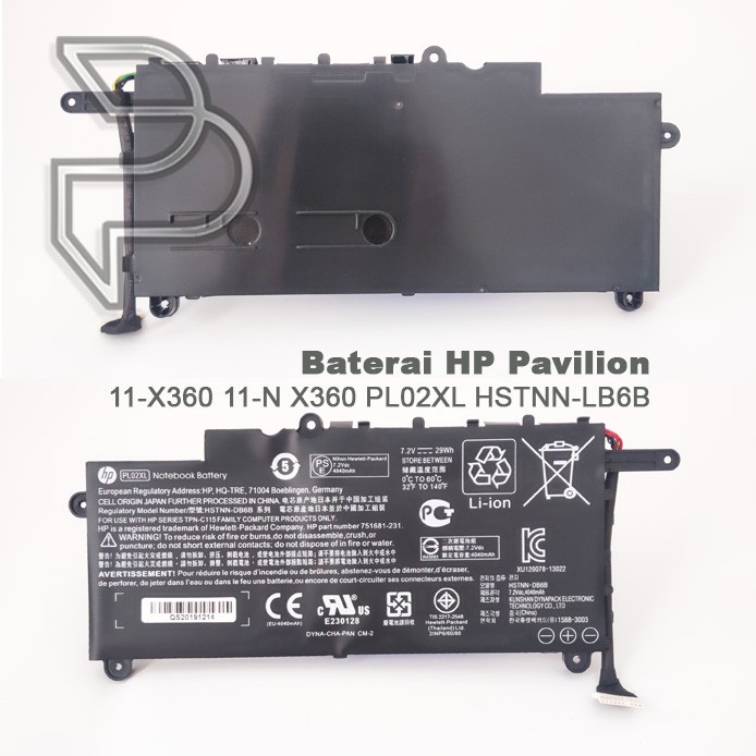 Baterai Laptop HP PAVILION 11-N X360 751875-001 PL02XL HSTNN-LB6B