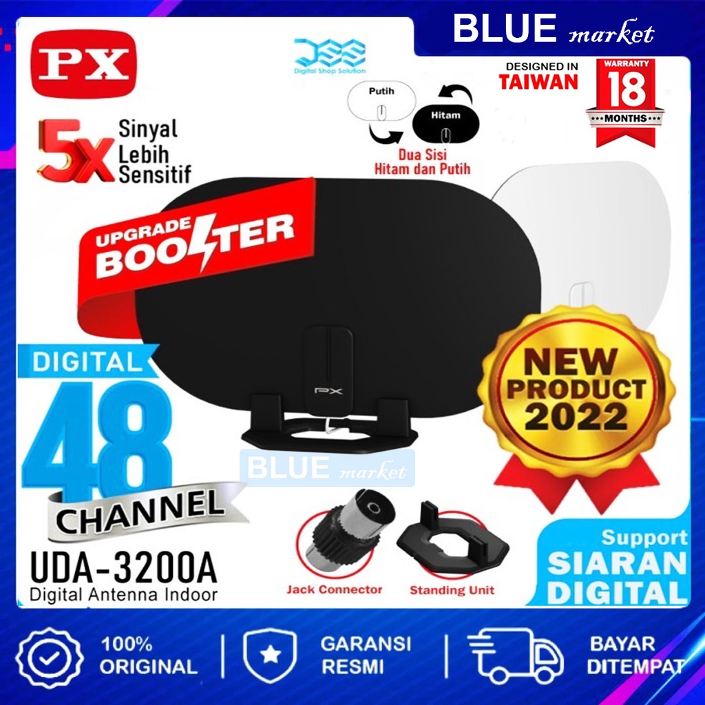 Antena TV Digital Analog Indoor Dinding DVB T2 + Booster PX UDA-3200A