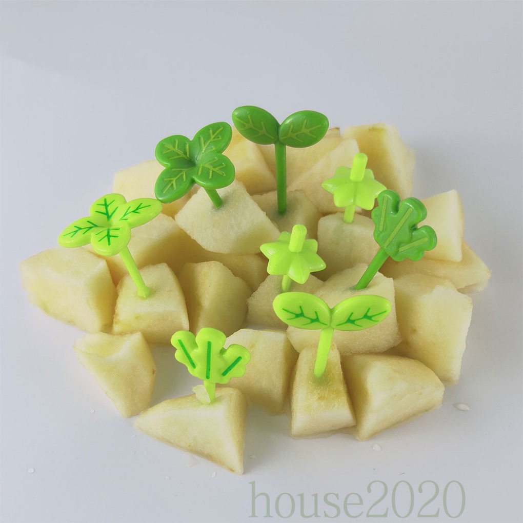 [house2020]8pcs Fruit Fork Children Toothpick Food Prod Leaves Plastic Decoration Lunch Box Accessory