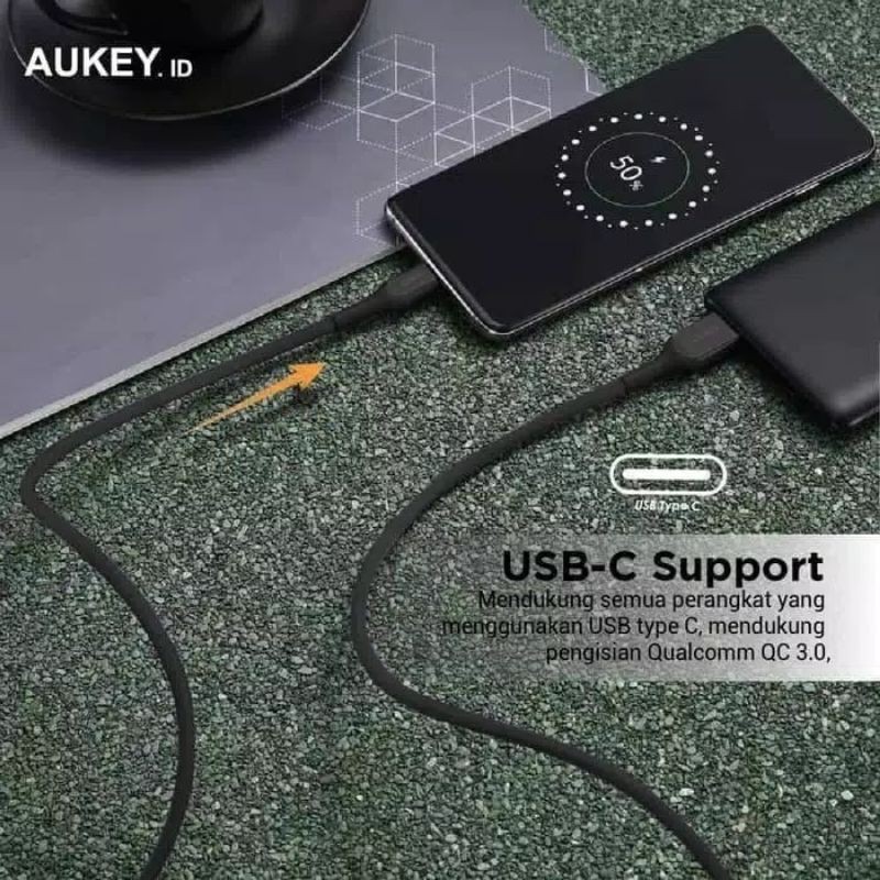 Aukey Cable CB-AKC1 USB A To USB C QC 2.0 Kevlar 1.2M Original Garansi Resmi Aukey