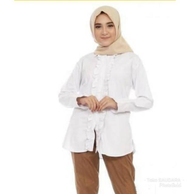 Kemeja formal putih panjang wanita rempel kika