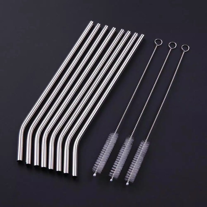 Sedotan Stainless Steel 8 pcs dan Brush 3 pcs