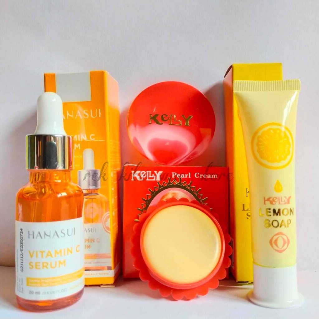 PAKET KELLY PEARL CREAM 5 gr - KELLY LEMON SOAP 15 gr - SERUM VIT C ORIGINAL