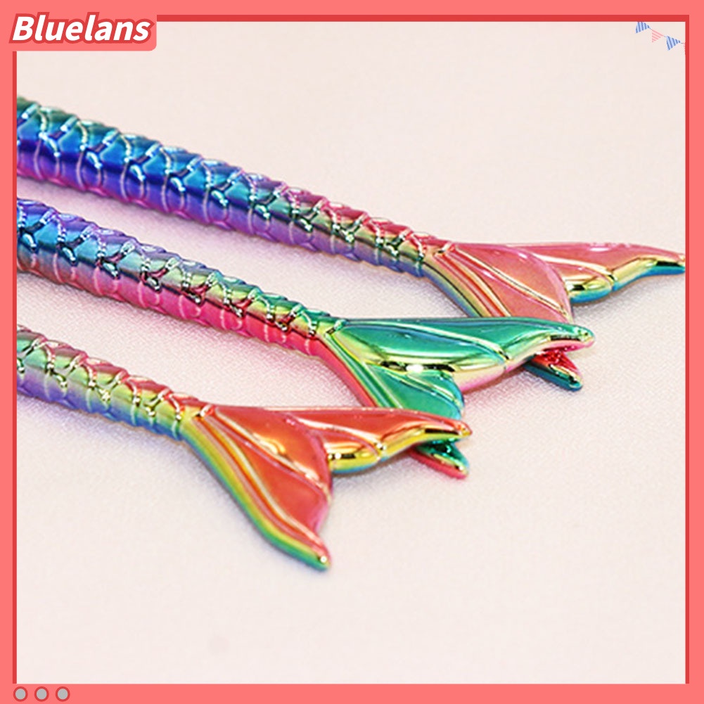 Bluelans 3Pcs Kuas Nail Art Gagang Ekor Duyung Warna Gradasi