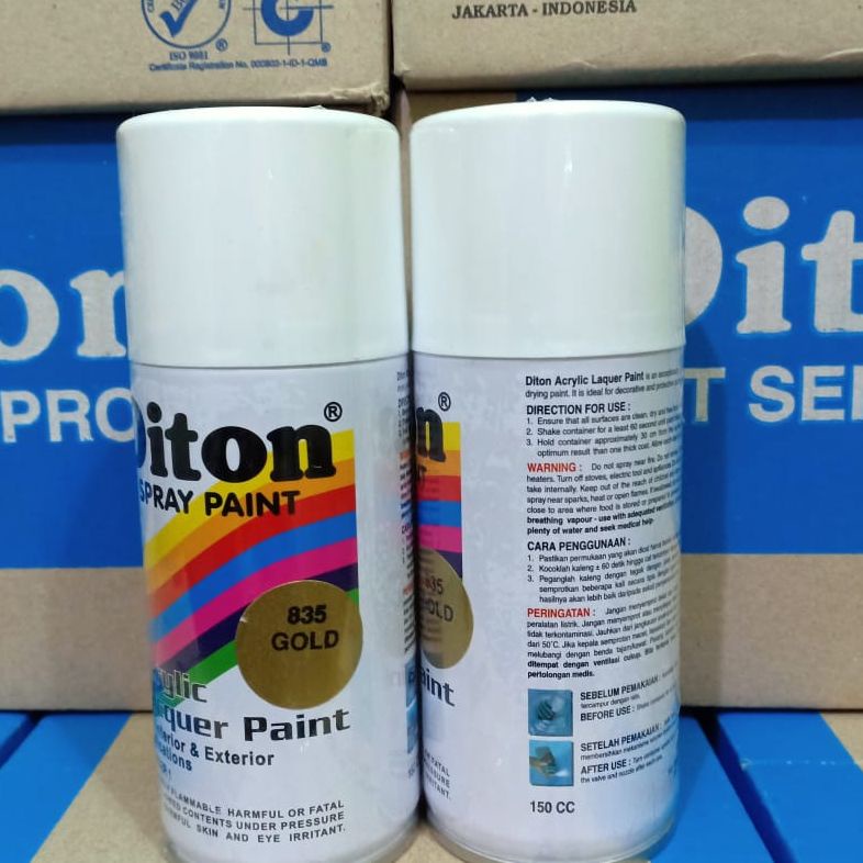 DITON Spray Paint Acrylic Lacquer Paint Pilox Cat Semprot - 835 Gold / Emas (150cc/Kecil)