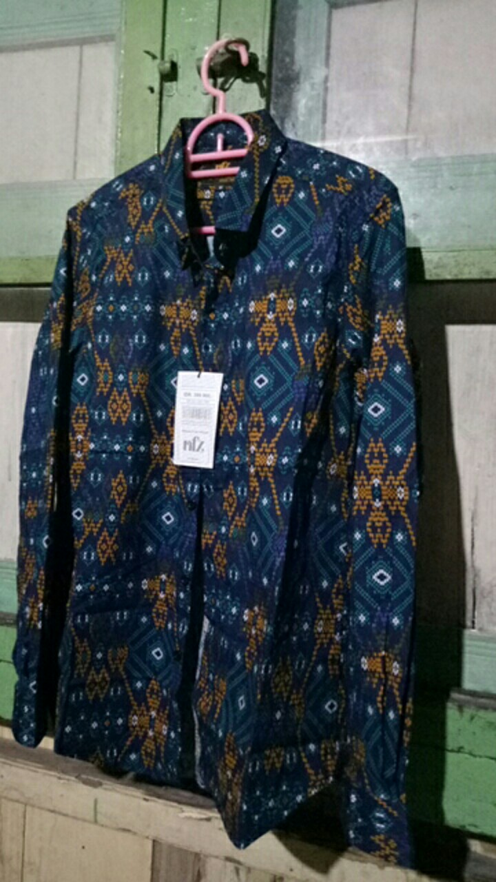 [blessing] 6798 Kemeja Batik Pria Lengan Panjang Motif Songket Hijau Snow