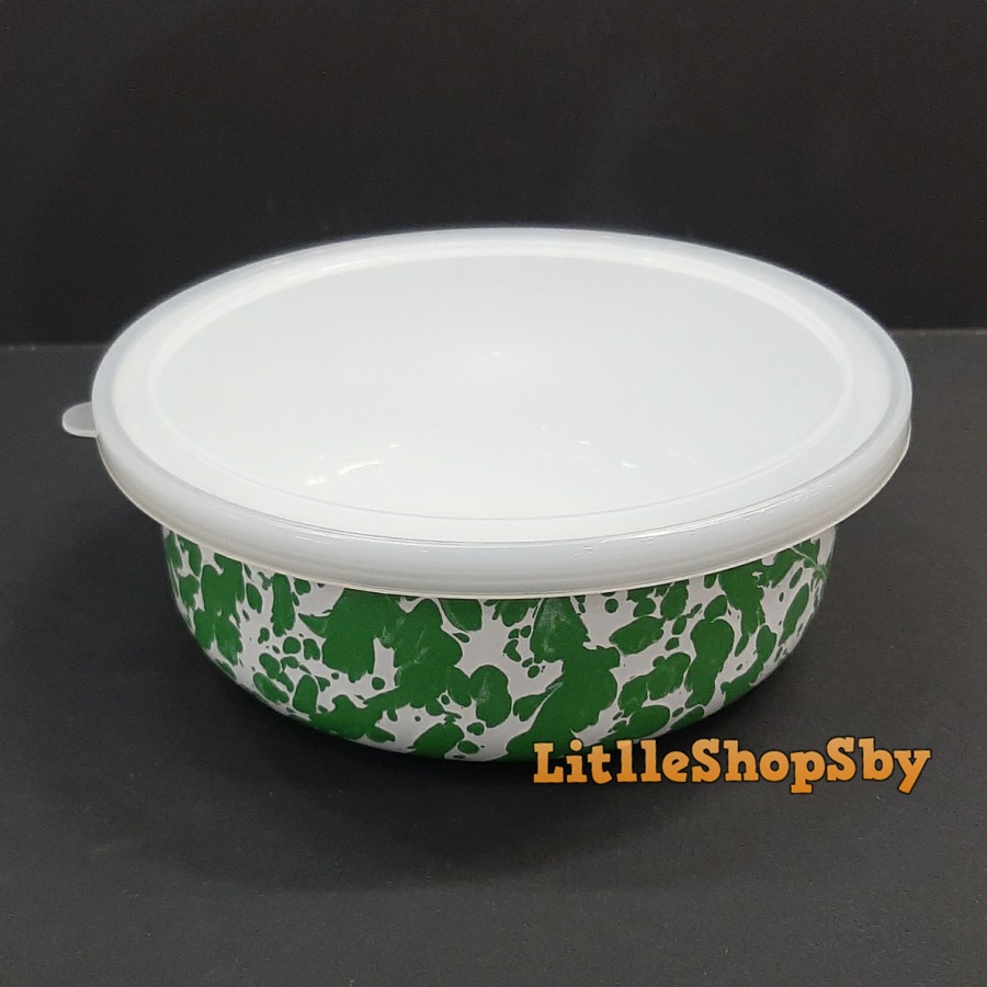 Rantang Bowl mangkok Enamel 16cm hijau blirik