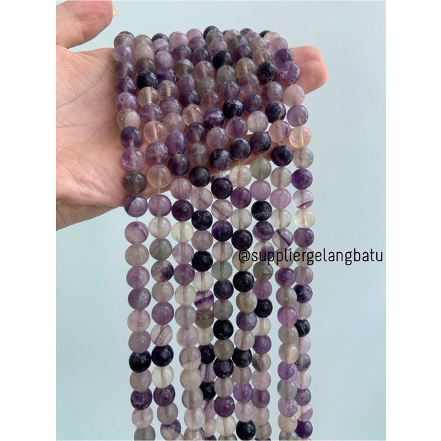 Batu alam FLUORITE QUARTZ DOFF 10mm ungu bening asli tanpa pewarnaan