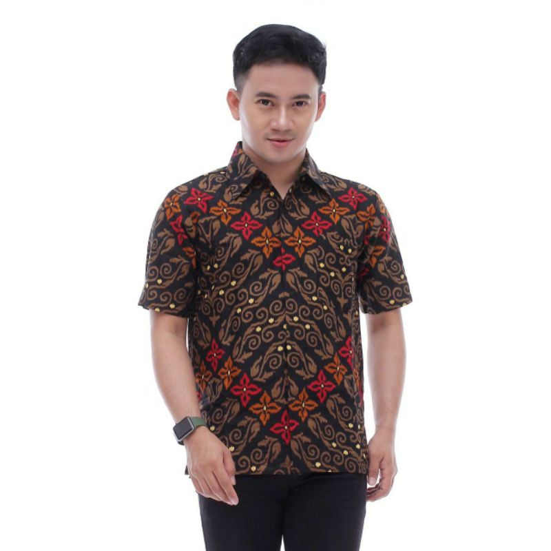 Batik Pria Kemeja Batik Lengan Pendek Cumi Abu Merah Hijau Biru Toska Modis Trendy Masakini M L Xl