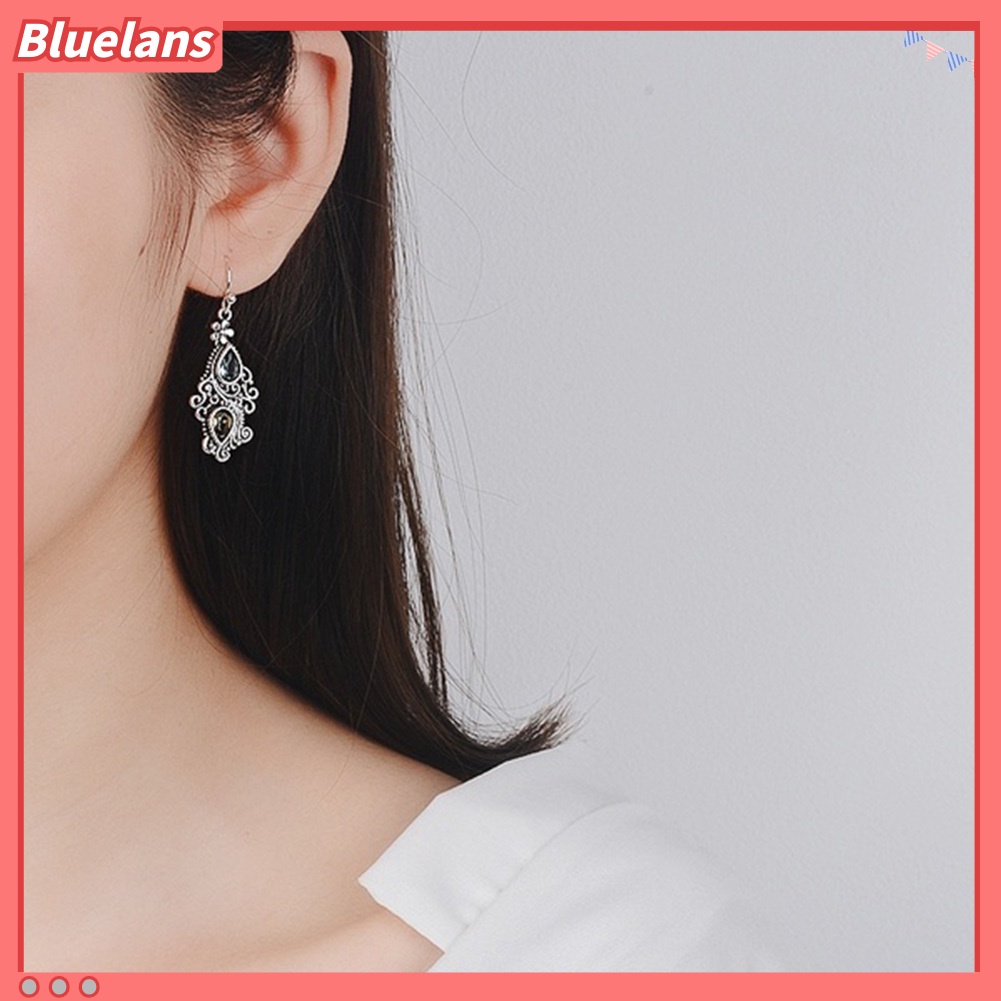 Bluelans Vintage Women Water Drop Rhinestone Flower Dangle Hook Earrings Jewelry Gift