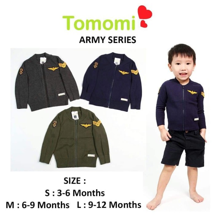 Tomomi cardigan army series - 3-6 Bulan