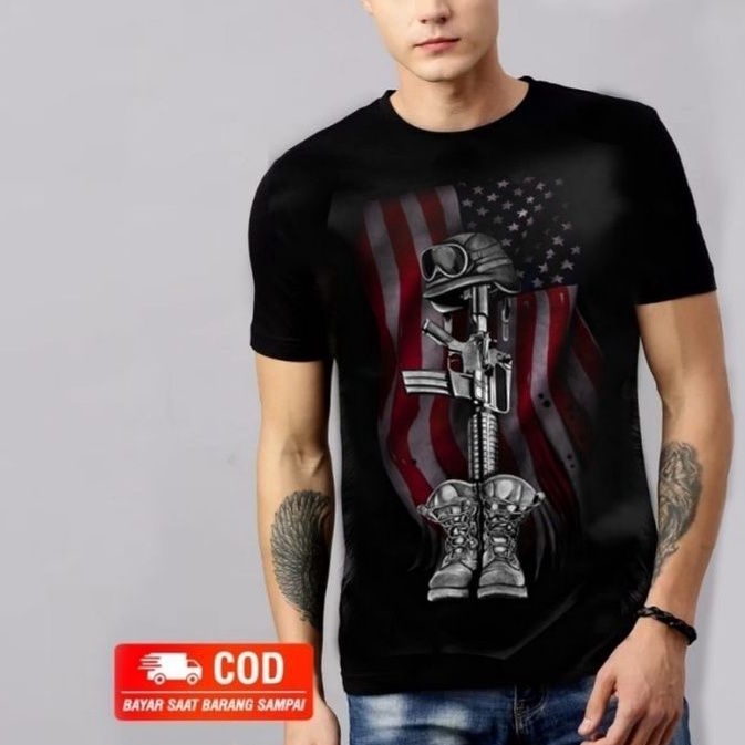 Kaos Pria Lengan Pendek Sniper Bendera / UK L - XL
