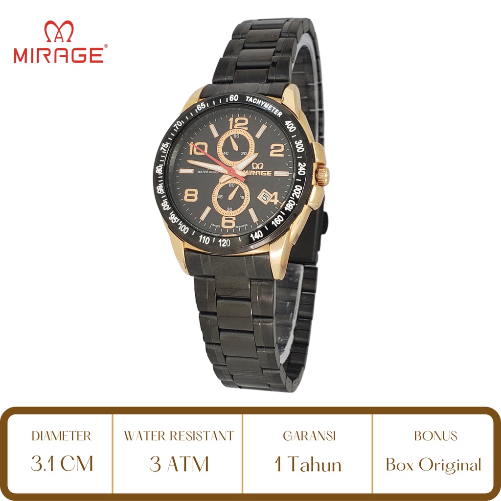 Mirage Watch Official Jam Tangan Wanita Mirage Hitam Rose Gold 7614 BRP L