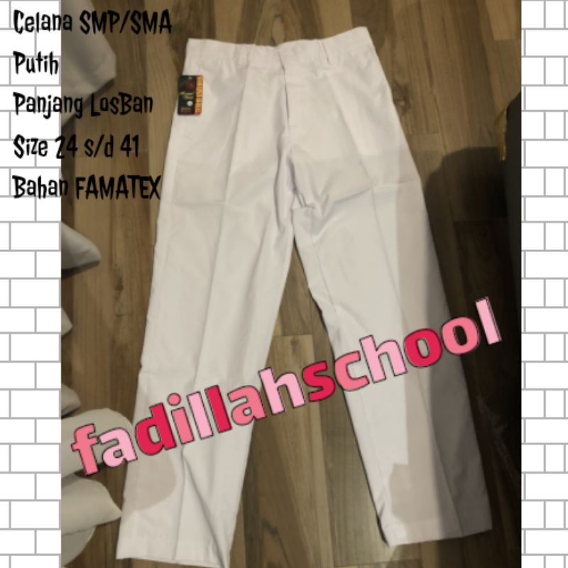 SERAGAM SEKOLAH CELANA SMP/SMA PUTIH LOSBAN (TANPA KARET)