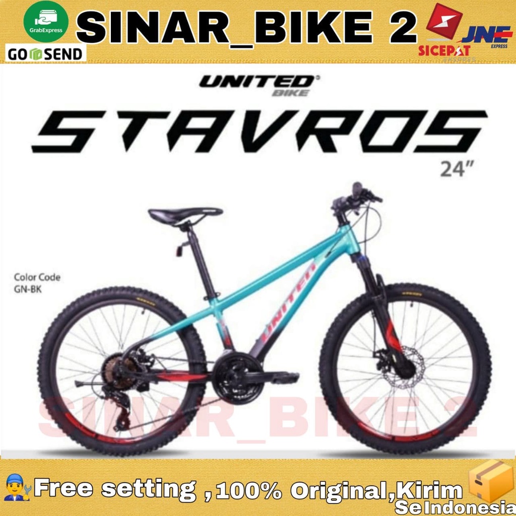 Sepeda Gunung 24 Inch MTB UNITED STAVROS Alloy Hidrolik 3x8 Speed