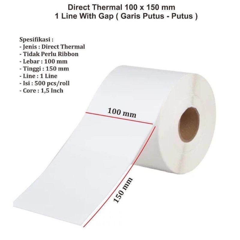 Sticker Label Kertas Thermal A6 100 x 150 isi 500pc Barcode ( Langsung Tempel Tanpa Ribbon)