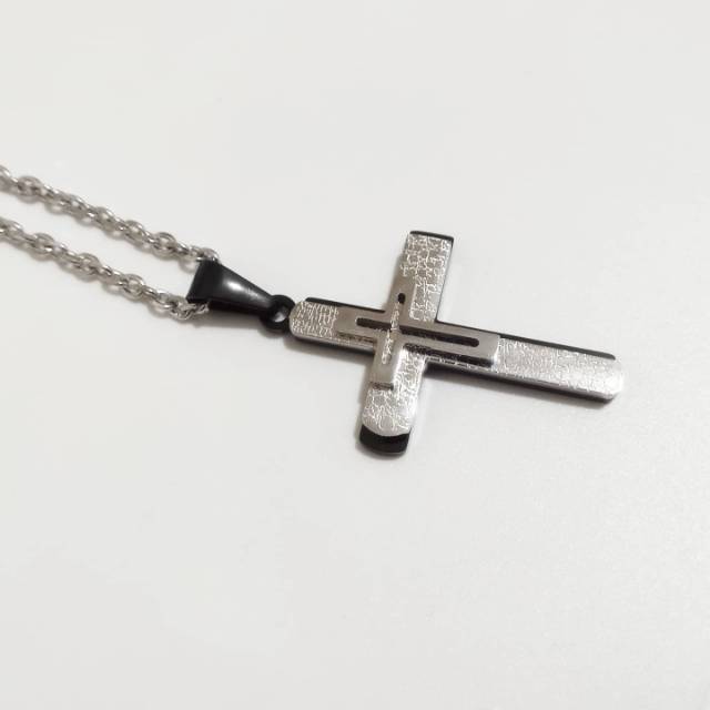 Kalung salib pria wanita hitam titanium asli