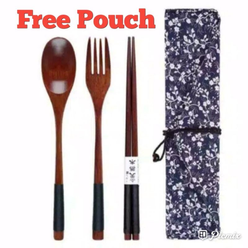 Sendok Kayu korea/ Sendok Garpu Sumpit Kayu/Sendok Korea Jepang kayu/Sujeo Set kayu