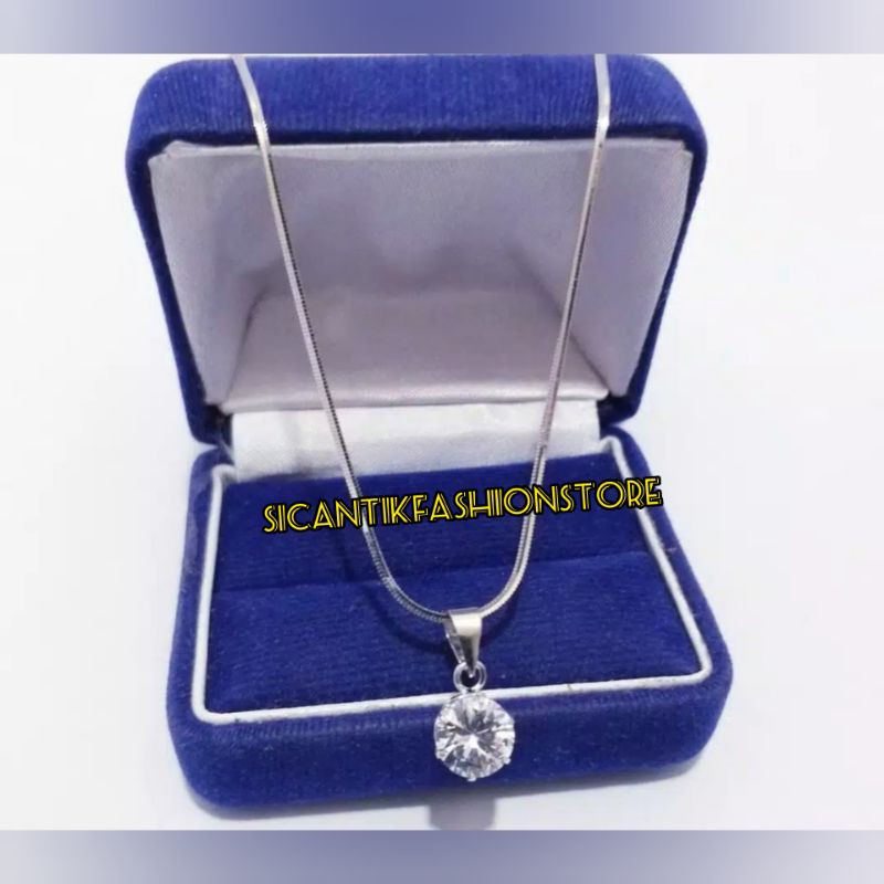 (PROMO) KALUNG LIONTIN PERAK SILVER 925 LAPIS EMAS PUTIH/PERHIASAN LIONTIN MATA PUTIH ZIRCON