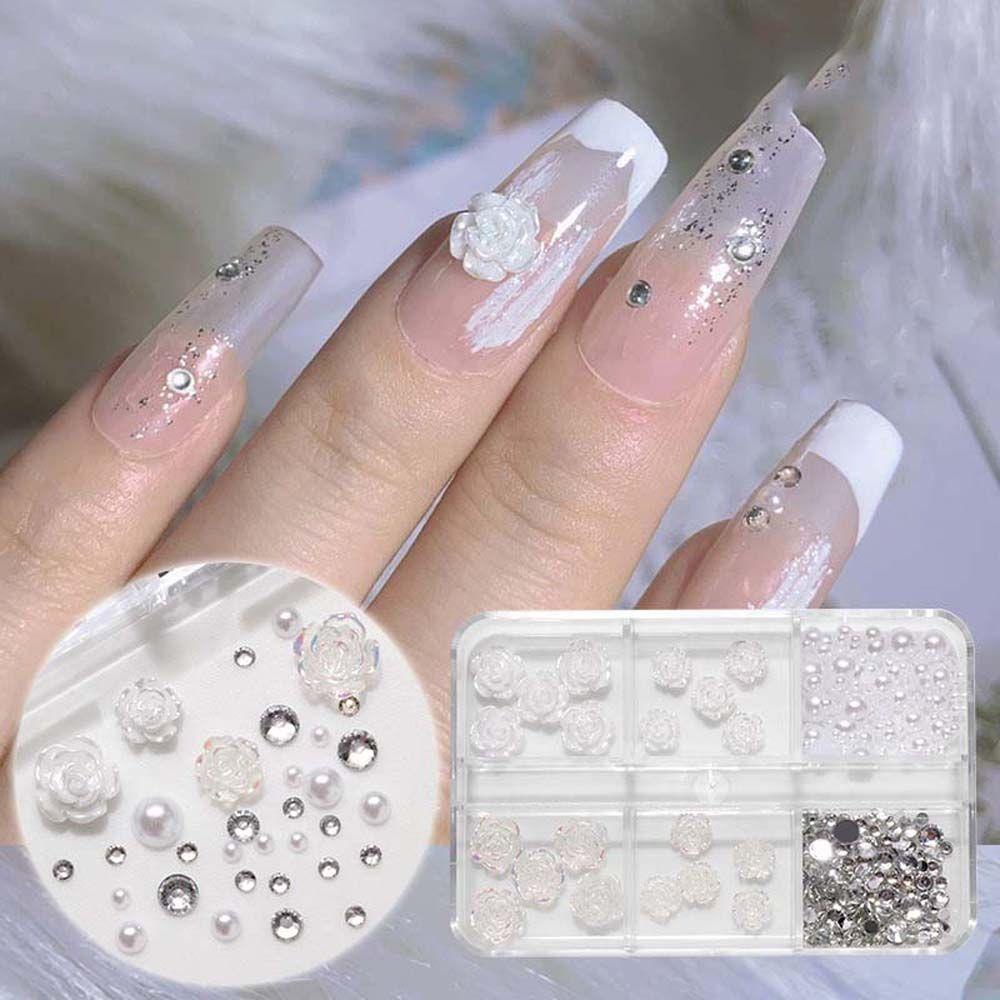 Needway Dekorasi Nail Art 3D Tips Kuku Halus Manikur Aksesoris Datar Bawah Berbentuk Perhiasan Kuku Kristal Hiasan Kuku