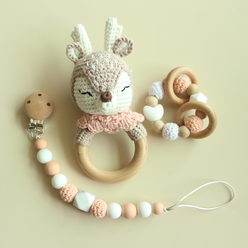 Mary Klip Tali Empeng / Dot Aksen Boneka Rajut + Rattle Untuk Bayi