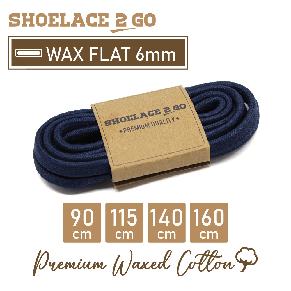 SHOELACE 2 GO PREMIUM TALI SEPATU LILIN WAX GEPENG PIPIH FLAT - WF6 - J2 - NAVY - 6MM