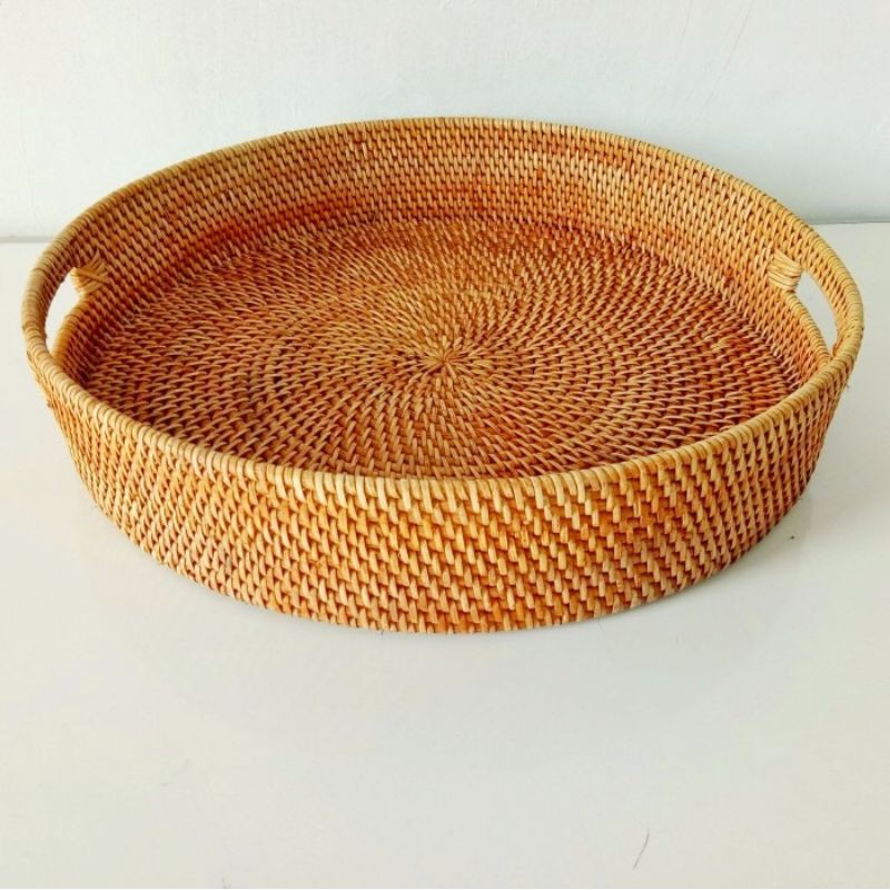 	 Nampan Rotan Bulat - Tempat Saji / Baki - Rattan Tray Handmade - Tray Rattan	