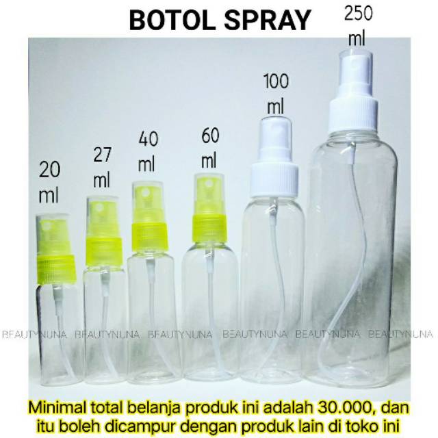 PAKET 7 PCS Botol Spray Bening 20, 27/30, 40, 60, 100 ml