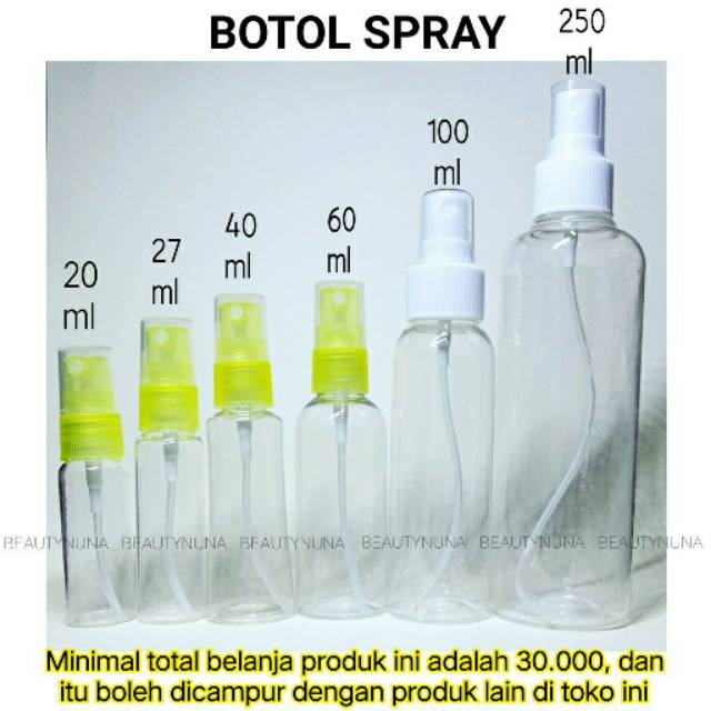 PAKET 7 PCS Botol  Spray  Bening 20 27 30 40 60 100 ml 