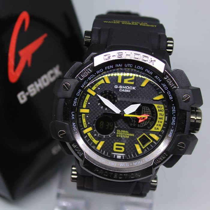 JAM TANGAN PRIA / COWOK G-SHOCK GS GPW 1000 KEPALA BESI BLACK ANGKA YELLOW ANTI AIR