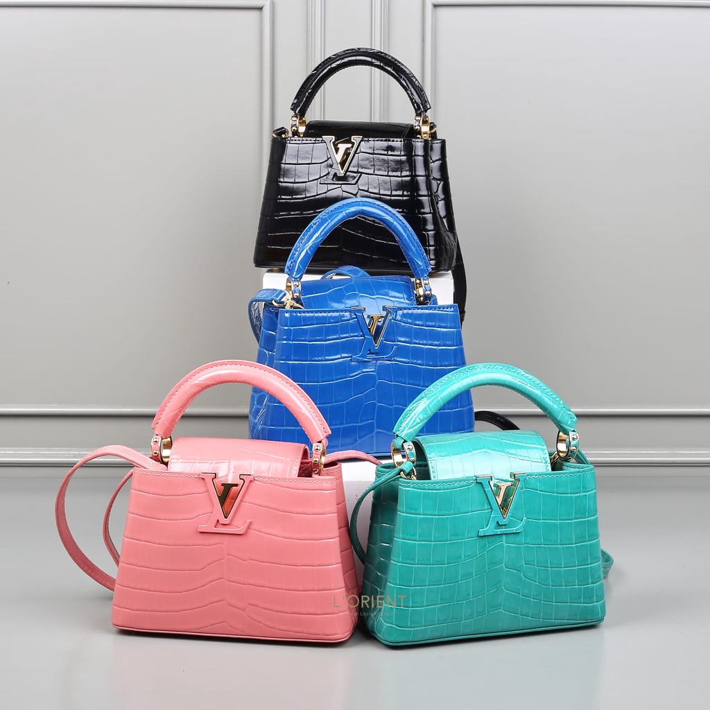 TAS SLING BAG HAND BAG WANITA LV CAPUCINES CROCO MINI