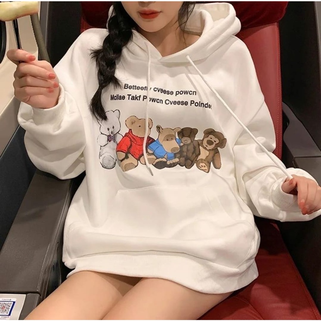 HOODIE BEAR FAMILY SWEATER WANITA / SWEATER HODIE OVERSIZE / HOODIE FLEECE