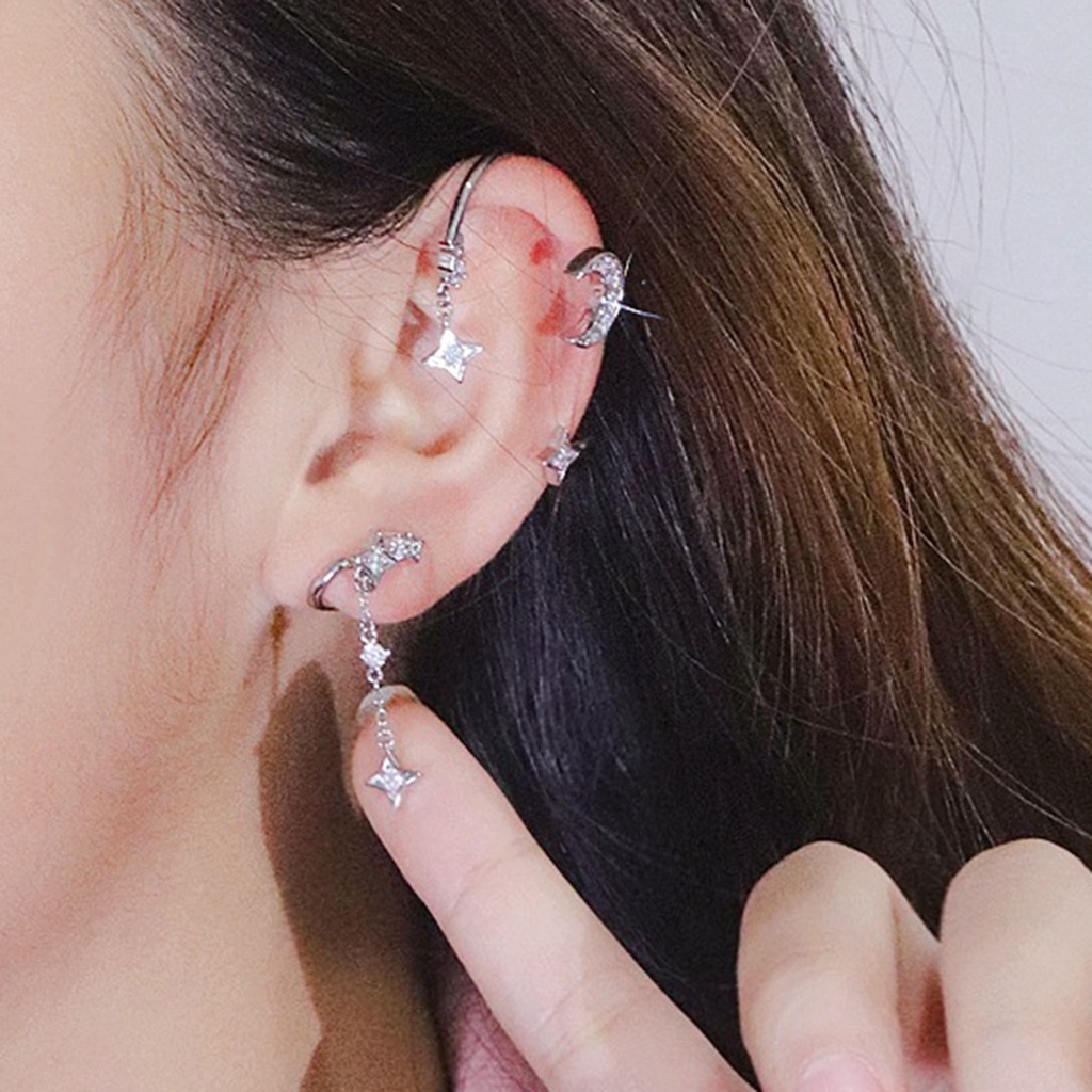 Hu Hu Hu Hu Hu Alat Bantu Pasang Kacamata♡ 1pc Anting Tusuk Gantung Bahan Alloy Desain Bulanbintang Electroplating Untuk Wanita