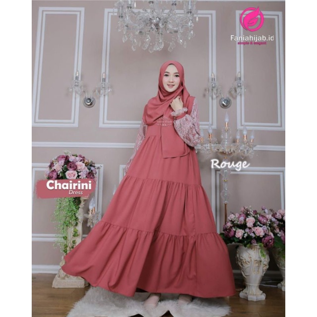 CHAIRINI DRESS GAMIS POLOS MIX BRUKAT BROKAT GAMIS KONDANGAN  BY FANIA HIJAB XS - XXL