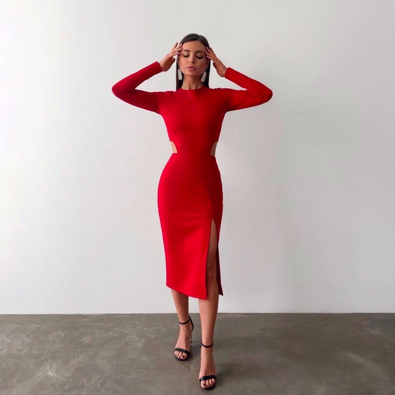 GABY DRESS - Dress pesta wanita bodycon gown long sleeves midi big size jumbo ukuran besar baju dinn