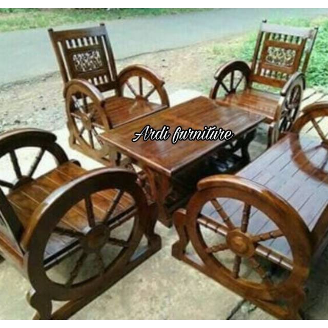 1 set meja kursi tamu antik jati ukiran jepara