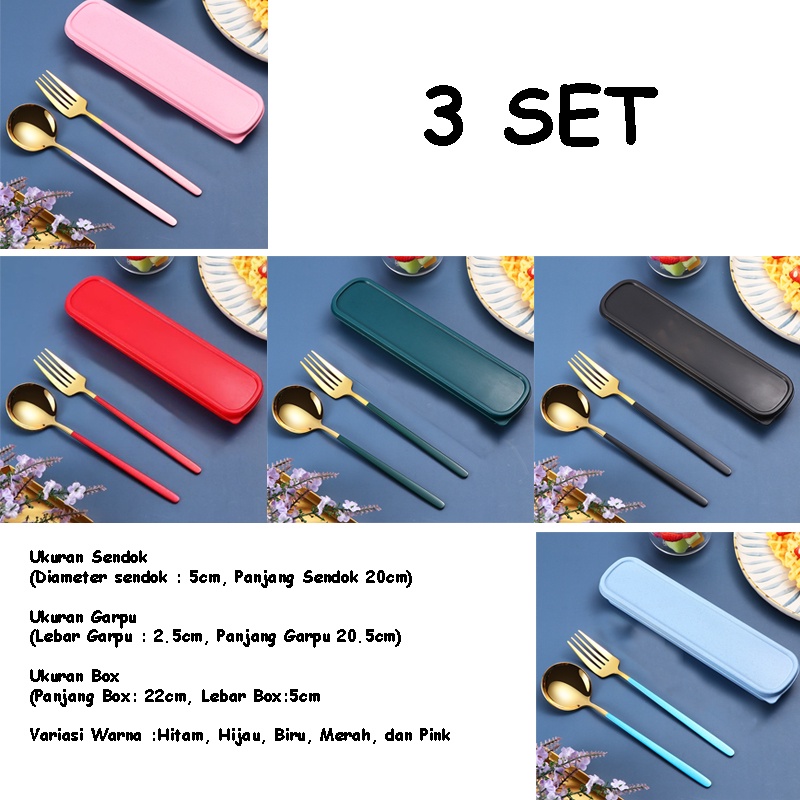 Set Alat Makan Korea Stainless Steel Tebal Sendok Korea Set Gold Sendok Garpu Sumpit Makan Korea